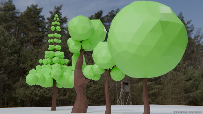 Low poly trees from below