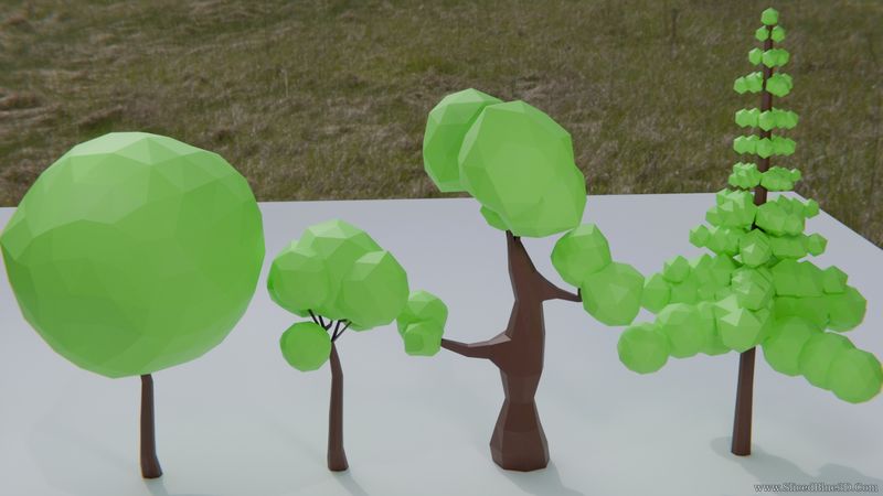 4 Samples of low poly trees